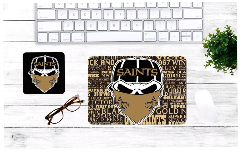 Saints Skull Mouse Pad & Coaster Set – Stylish, Durable & Customizable (3 Shape Options)