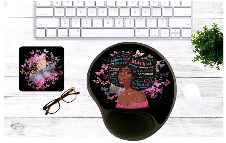Smart Black Girl Mouse Pad & Coaster Set – Stylish, Durable & Customizable (3 Shape Options)