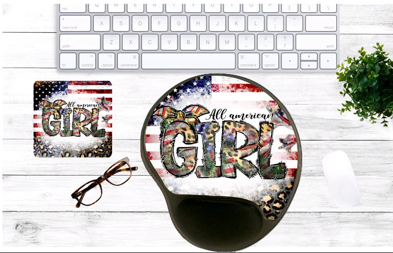 All American Girl Mouse Pad & Coaster Set – Stylish, Durable & Customizable (3 Shape Options)