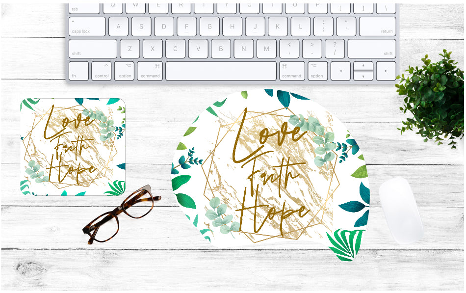 Love Faith Hope Mouse Pad & Coaster Set – Stylish, Durable & Customizable (3 Shape Options)