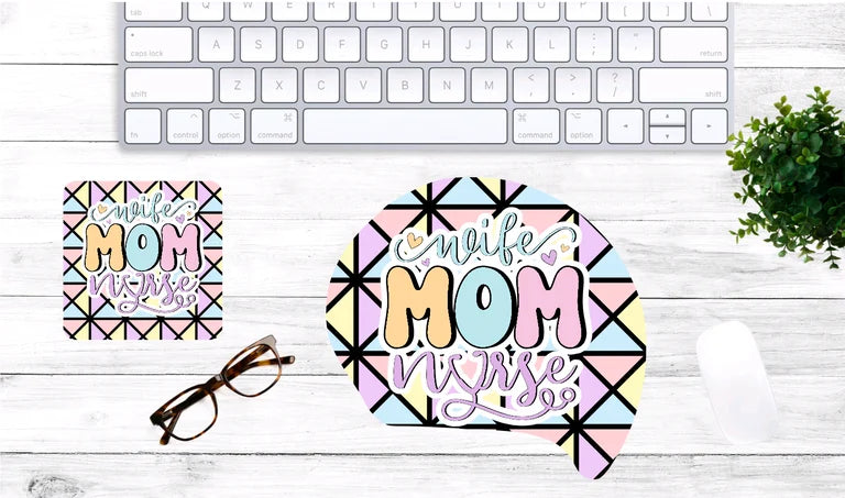 Mom Wife Nurse Mouse Pad & Coaster Set – Stylish, Durable & Customizable (3 Shape Options)