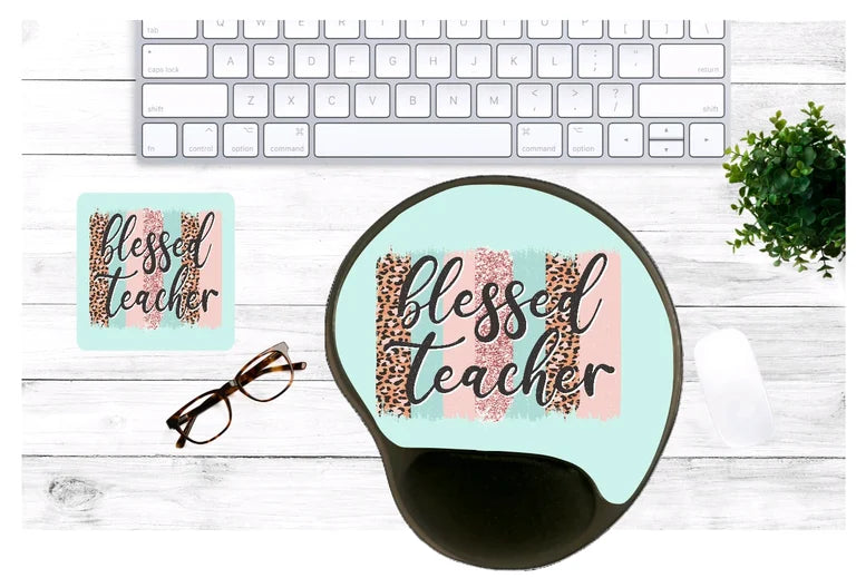 Blessed Teacher Mouse Pad & Coaster Set – Stylish, Durable & Customizable (3 Shape Options)