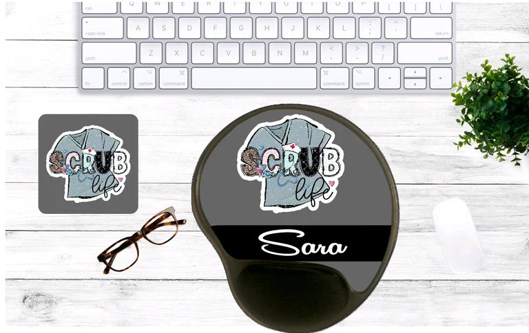 Scrub Life Personalized Name Mouse Pad & Coaster Set – Stylish, Durable & Customizable (3 Shape Options)