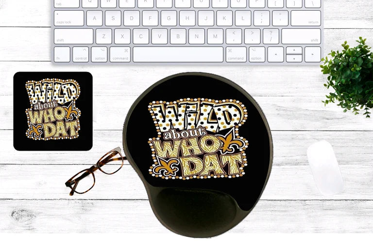 Wild about Who Dat! Mouse Pad & Coaster Set – Stylish, Durable & Customizable (3 Shape Options)