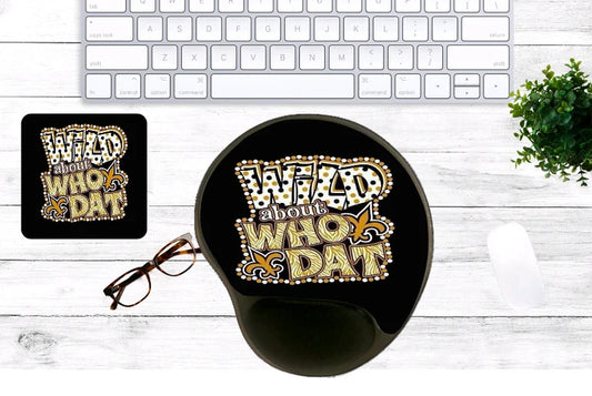 Wild about Who Dat! Mouse Pad & Coaster Set – Stylish, Durable & Customizable (3 Shape Options)