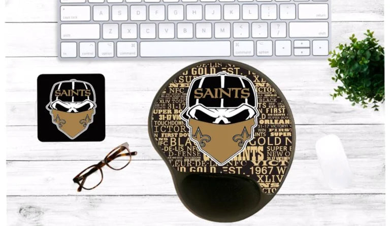 Saints Skull Mouse Pad & Coaster Set – Stylish, Durable & Customizable (3 Shape Options)