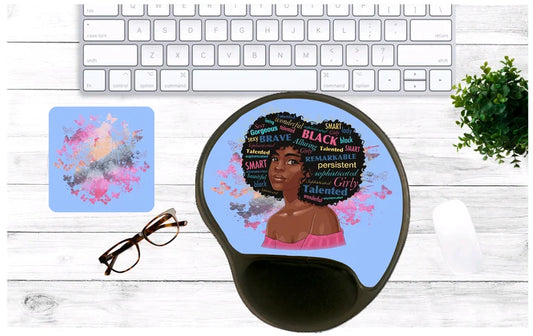 Smart Black Girl Mouse Pad & Coaster Set – Stylish, Durable & Customizable (3 Shape Options)