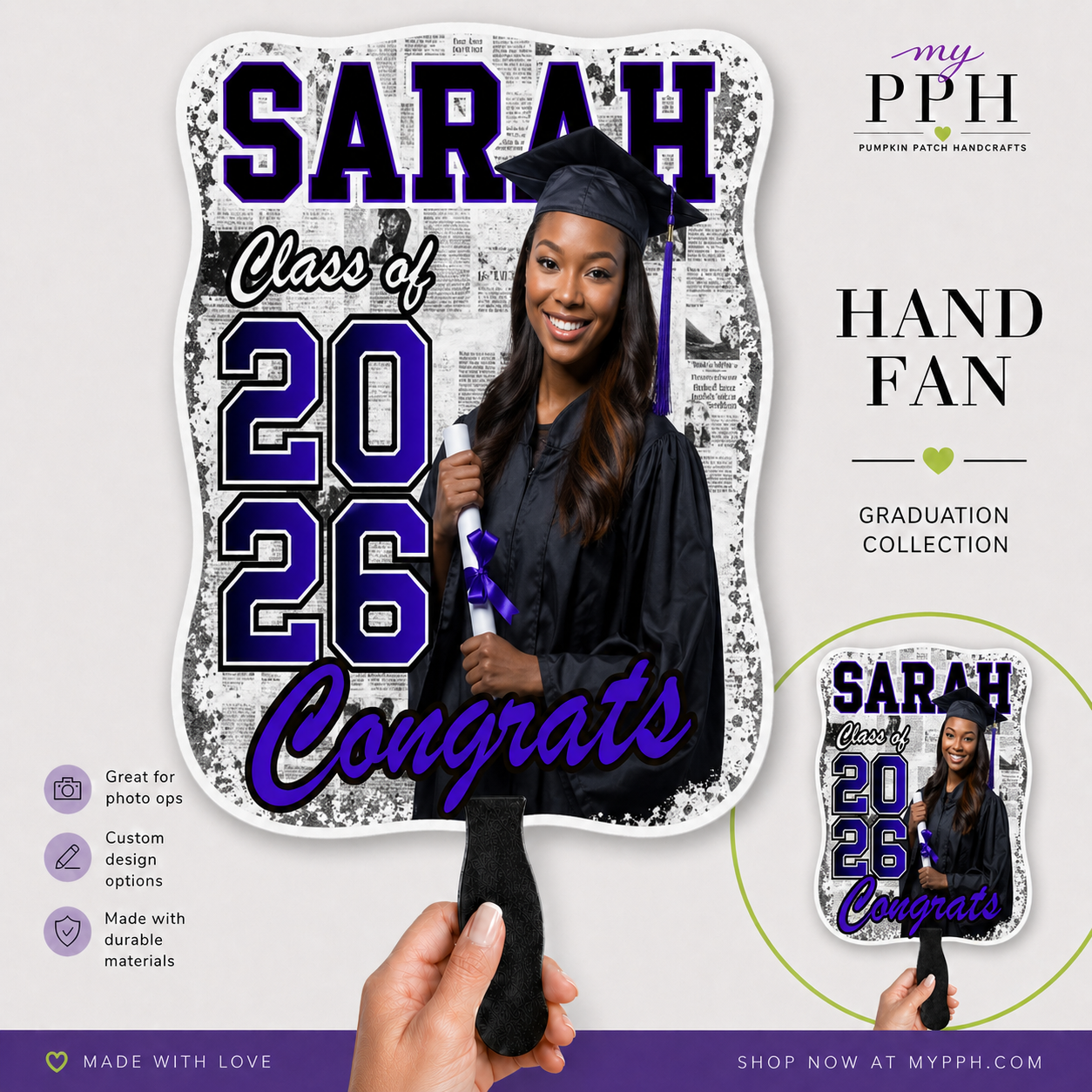 Graduation Hand Fan – Double-Sided